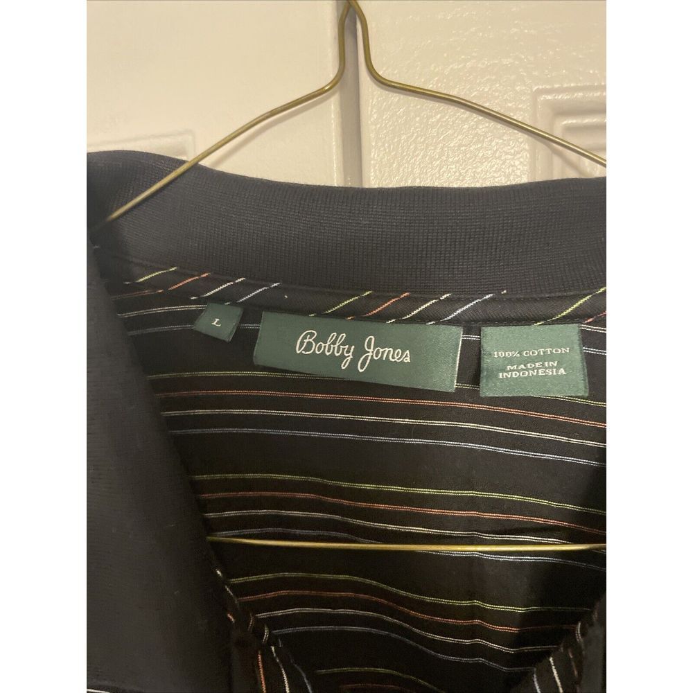 Bobby Jones Black Striped Golf Polo Cotton Button Down Collared Large - Picture 4 of 6